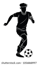 Football (soccer) player silhouette with ball on isolated. Vector EPS 10