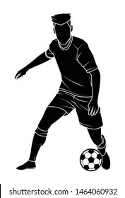 Football (soccer) player silhouette with ball on isolated. Vector illustration.