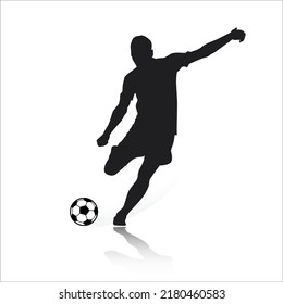 Football Soccer player silhouette with ball. High quality isolated Logo. Sport player shooting on white background. Vector illustration