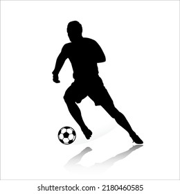 Football Soccer player silhouette with ball. High quality isolated Logo. Sport player shooting on white background. Vector illustration