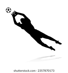 Football Soccer player silhouette with ball. Goalkeeper. High quality isolated Logo. Sport player shooting on white background. Vector illustration