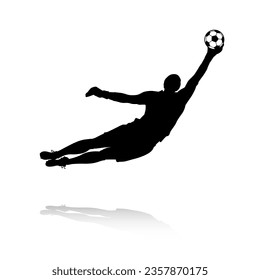 Football Soccer player silhouette with ball. Goalkeeper. High quality isolated Logo. Sport player shooting on white background. Vector illustration