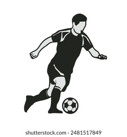 Football Soccer player silhouette with ball. High quality isolated Logo. Sport player shooting on white background. Vector illustration