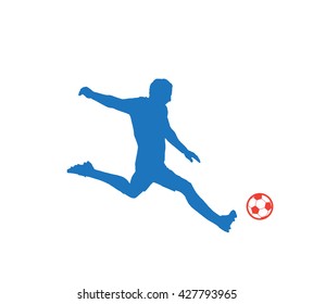 football, soccer player silhouette with soccer ball isolated vector template 2024 european championship concept banner blue and red color finale game goal award winner patriotic sports kids camp shirt