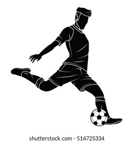 Football (soccer) player silhouette with ball on isolated. Vector EPS 10