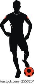 Football soccer player silhouettes icon vector. A soccer or football player male kicking the ball. Young soccer players playing with ball silhouette.