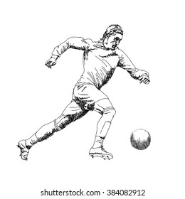 football (soccer) player sketch with ball isolated