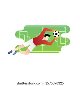 Football or soccer player vector illustration. Football goalkeeper Saving goal Simple Flat vector illustration template Graphic Design. Football Sport Lifestyle design isolated on white background.
