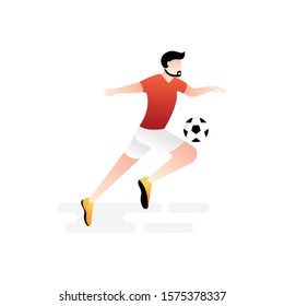 Football or soccer player vector illustration. Football player kicking ball Simple Flat vector illustration template Graphic Design. Football Sport Lifestyle design isolated on white background.