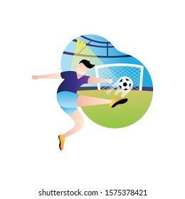 Football or soccer player vector illustration. Football player kicking ball Simple Flat vector illustration template Graphic Design. Football Sport Lifestyle design isolated on white background.