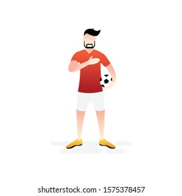 Football or soccer player vector illustration. Football player standing with ball Simple Flat vector illustration template Graphic Design. Football Sport Lifestyle design isolated on white background.