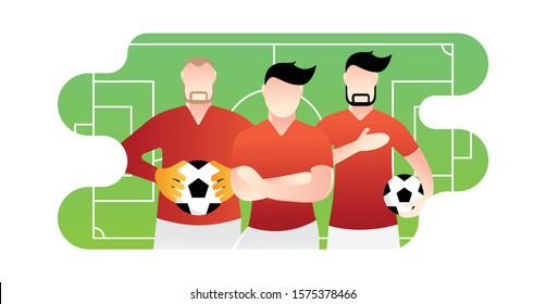 Football or soccer player vector illustration. Football player standing with ball Simple Flat vector illustration template Graphic Design. Football Sport Lifestyle design isolated on white background.