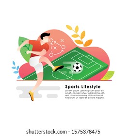 Football or soccer player vector illustration. Football player kicking ball Simple Flat vector illustration template Graphic Design. Football Sport Lifestyle design isolated on white background.