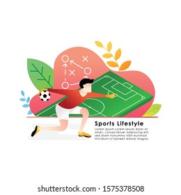 Football or soccer player vector illustration. Abstract Football player with ball Simple Flat vector illustration template Graphic Design. Football Sport Lifestyle design isolated on white background.