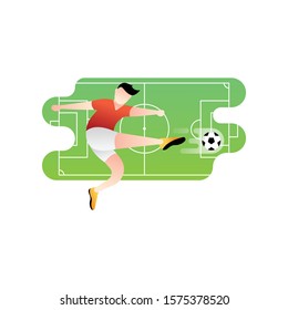 Football or soccer player vector illustration. Football player kicking ball Simple Flat vector illustration template Graphic Design. Football Sport Lifestyle design isolated on white background.
