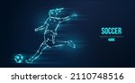 football soccer player woman in action isolated blue background. Vector illustration