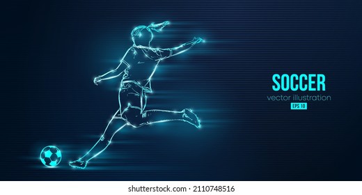 football soccer player woman in action isolated blue background. Vector illustration