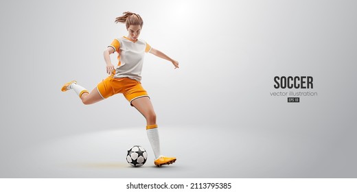 football soccer player woman in action isolated white background. Vector illustration