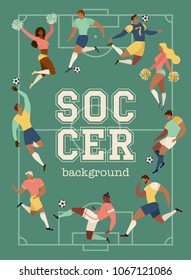 Football soccer players and cheerleaders set posters of characters vector illustration.