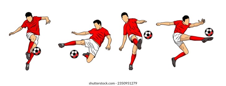 Football, soccer players illustration vector collection. Soccer players illustration collection. Football players kick and dribble.
