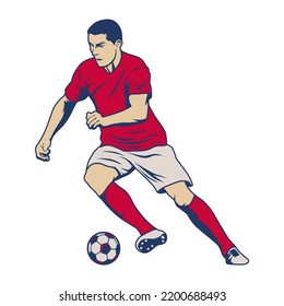 Football and soccer players. Soccer player illustration. football player kick and dribble.