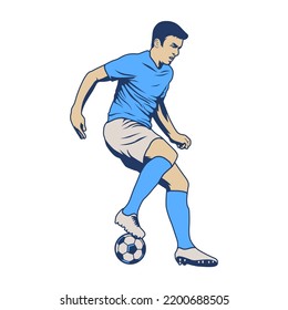 Football and soccer players. Soccer player illustration. football player kick and dribble.