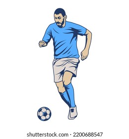Football and soccer players. Soccer player illustration. football player kick and dribble.