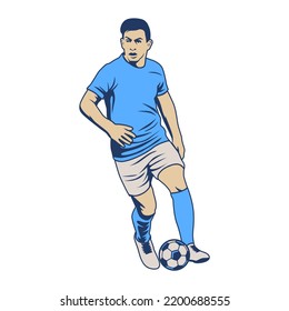 Football and soccer players. Soccer player illustration. football player kick and dribble.