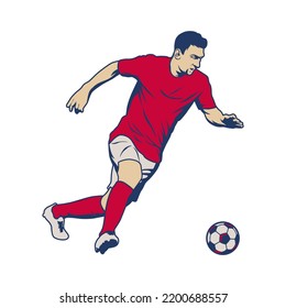 Football and soccer players. Soccer player illustration. football player kick and dribble.