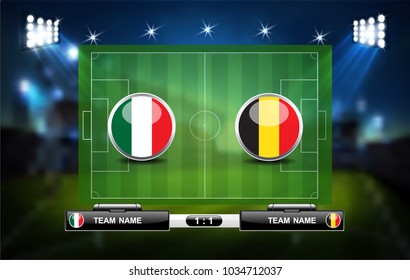 Football or soccer playing field with set of infographic elements. Sport Game. Sport Cup. Vector illustration.