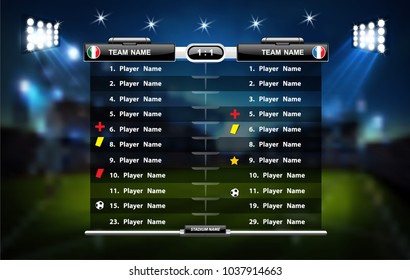 Football or soccer playing field with set of infographic elements. Sport Game. Sport Cup. Vector illustration.