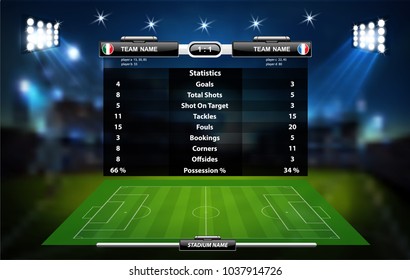 Football or soccer playing field with set of infographic elements. Sport Game. Sport Cup. Vector illustration.