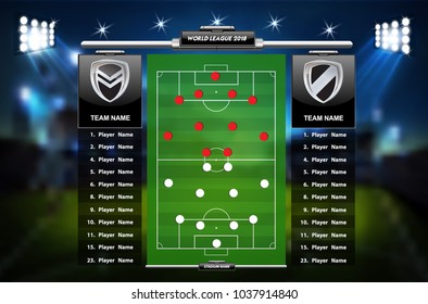 Football or soccer playing field with set of infographic elements. Sport Game. Sport Cup. Vector illustration.