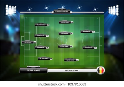 Football or soccer playing field with set of infographic elements. Sport Game. Sport Cup. Vector illustration.