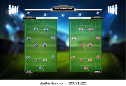 Football or soccer playing field with set of infographic elements. Sport Game. Sport Cup. Vector illustration.