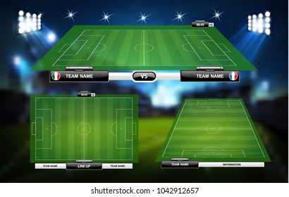 Football or soccer playing field with set of infographic elements. Sport Game. Sport Cup. Vector illustration.