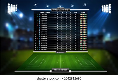 Football or soccer playing field with set of infographic elements. Sport Game. Sport Cup. Vector illustration.