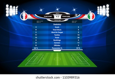 Football or soccer playing field with set of infographic elements. Sport Game. Sport Cup. Vector illustration.