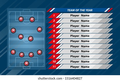 Football or soccer playing field with set of infographic elements. Sport Game. Sport Cup. Vector illustration.