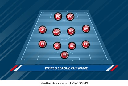 Football or soccer playing field with set of infographic elements. Sport Game. Sport Cup. Vector illustration.