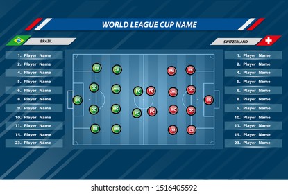 Football or soccer playing field with set of infographic elements. Sport Game. Sport Cup. Vector illustration.