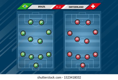 Football or soccer playing field with set of infographic elements. Sport Game. Sport Cup. Vector illustration.