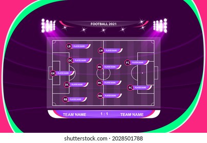 Football or soccer playing field with set of infographic elements. Sport Game. Sport League. Vector illustration.