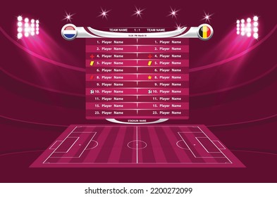 Football or soccer playing field with set of infographic elements. Sport Game. Sport League. Vector illustration.