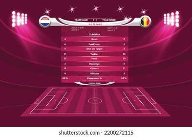 Football or soccer playing field with set of infographic elements. Sport Game. Sport League. Vector illustration.