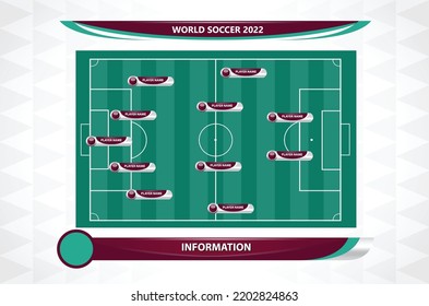 Football or soccer playing field with set of infographic elements. Sport Game. Sport League. Sport Tournament. Vector illustration.