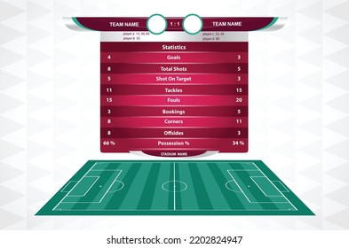 Football or soccer playing field with set of infographic elements. Sport Game. Sport League. Sport Tournament. Vector illustration.