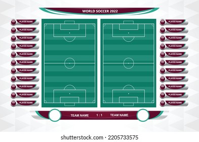 Football or soccer playing field with set of infographic elements. Sport Game. Sport League. Sport Tournament. Vector illustration.