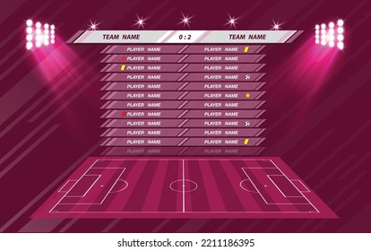 Football or soccer playing field with set of infographic elements. Sport Game. Sport League. Vector illustration.