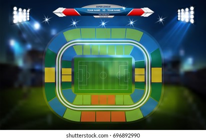 Football or soccer playing field with set of infographic elements. Sport Game. Vector illustration.